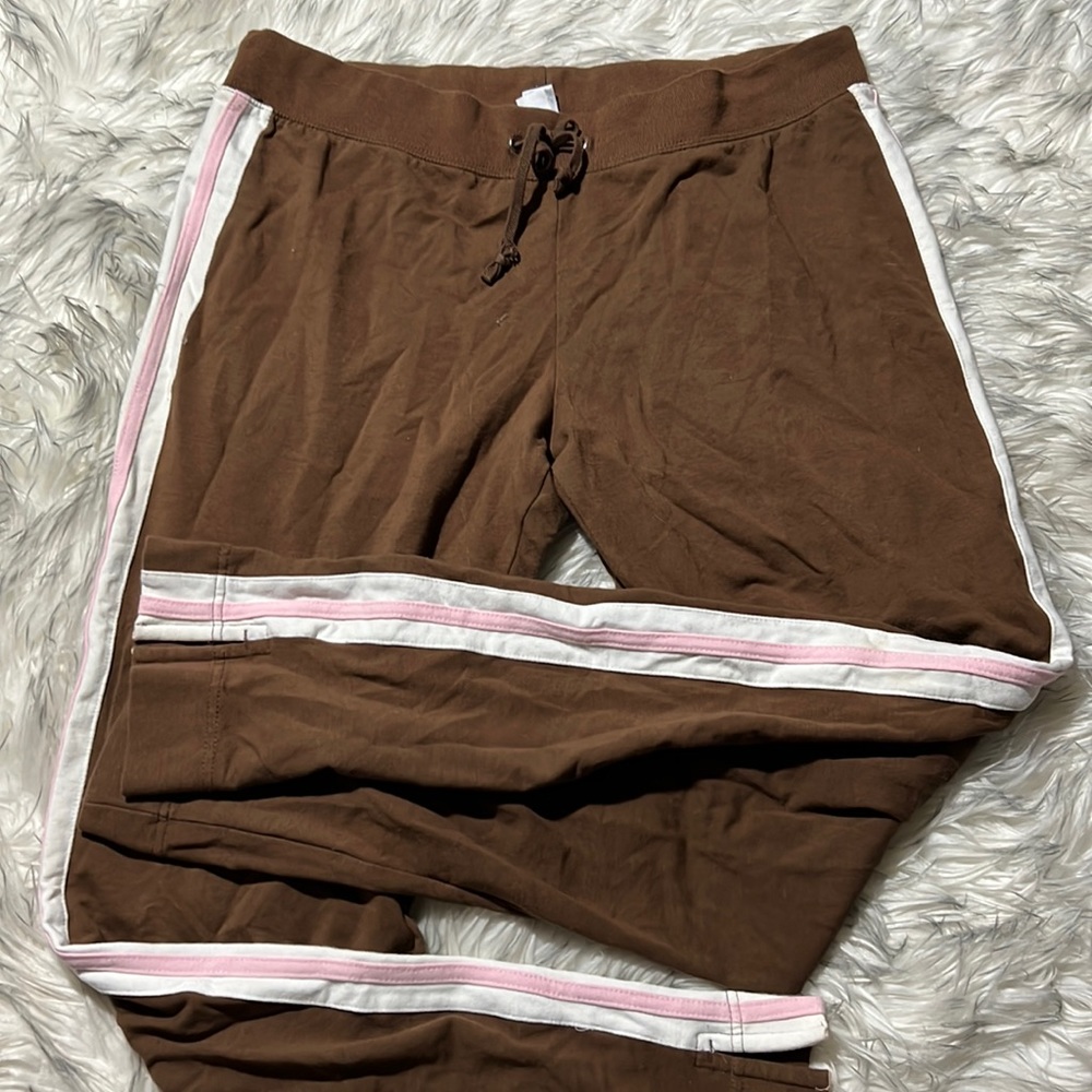 Lady Foot Locker Women Size Large Brown Striped Jogger Boot Cut Pants